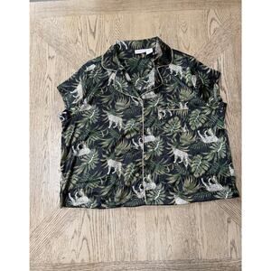 Tommy Bahama Women’s Large Black Cheetah‎ Silky Button Down Pajama Top